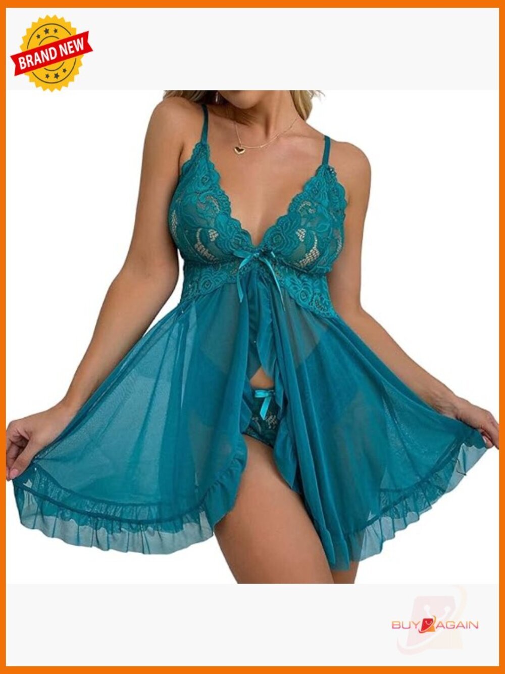Sexy Lingerie Babydoll Dress Lace Chemise Sleepwear Mesh Nightgown with Thong